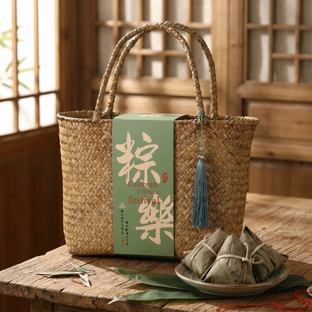 Bamboo Zongzi Packaging Box Chinese Style Handheld Handwoven Storage Basket Eco-friendly Shopping Bag Mid Autumn Festival