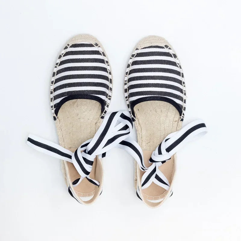 Shoes for Women Hemp Rope Bottom Ladies Sandals Flat Shoes Women Strappy Fisherman Sandals Women Spring and Summer Lace Students