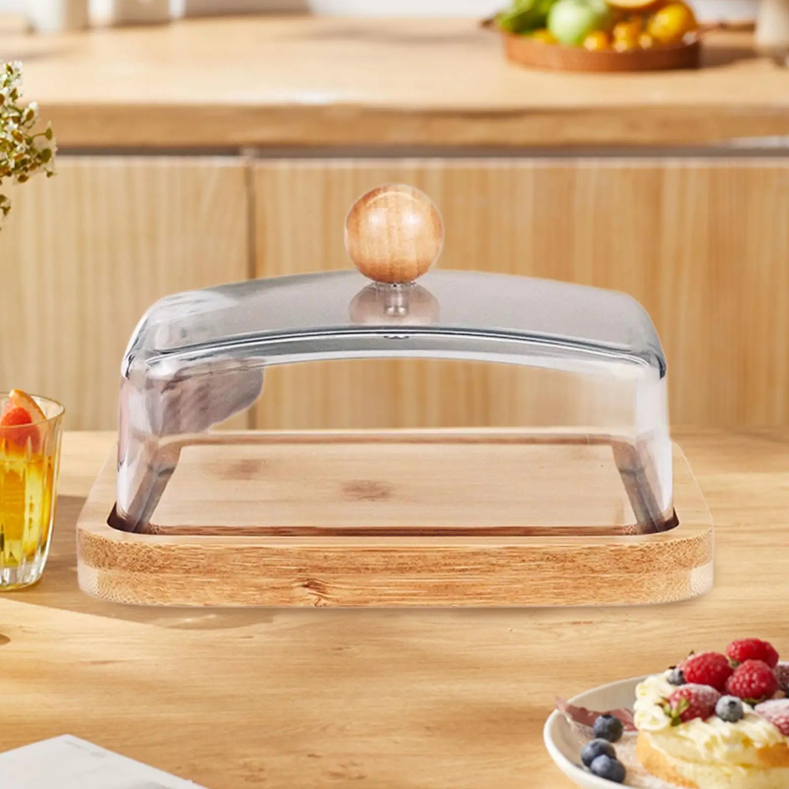 Bamboo Butter Dish with Cover Minimalist Rectangular Butter Tray Butter Container for Bar Dining Room Fridge Hotel Household