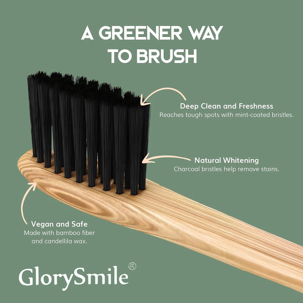Bamboo Toothbrushes for Adults 4 Pack Wooden Toothbrush Set with Charcoal Infused Soft Bristles Natural Oral Care for Daily Use