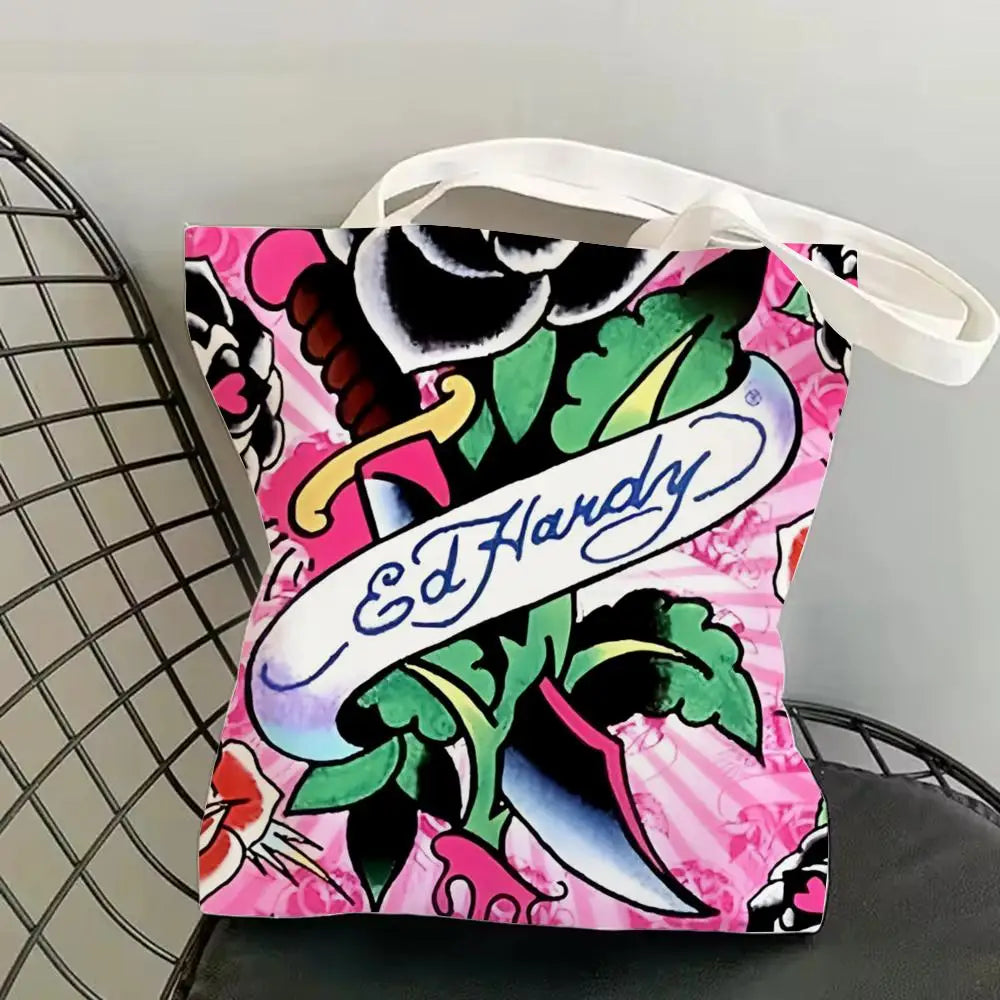 Fashion e-EdS H-HardyS Storage Bags Canvas Double-Sided Print Fashion Shoulder Tote Shopping Bag Gift Eco Handbags