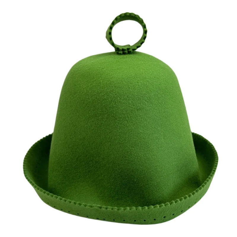 Seamless 100% Australian Wool Colored Cooling Sauna Hat Elegant Sustainable Shower Cap Green for Men and Women