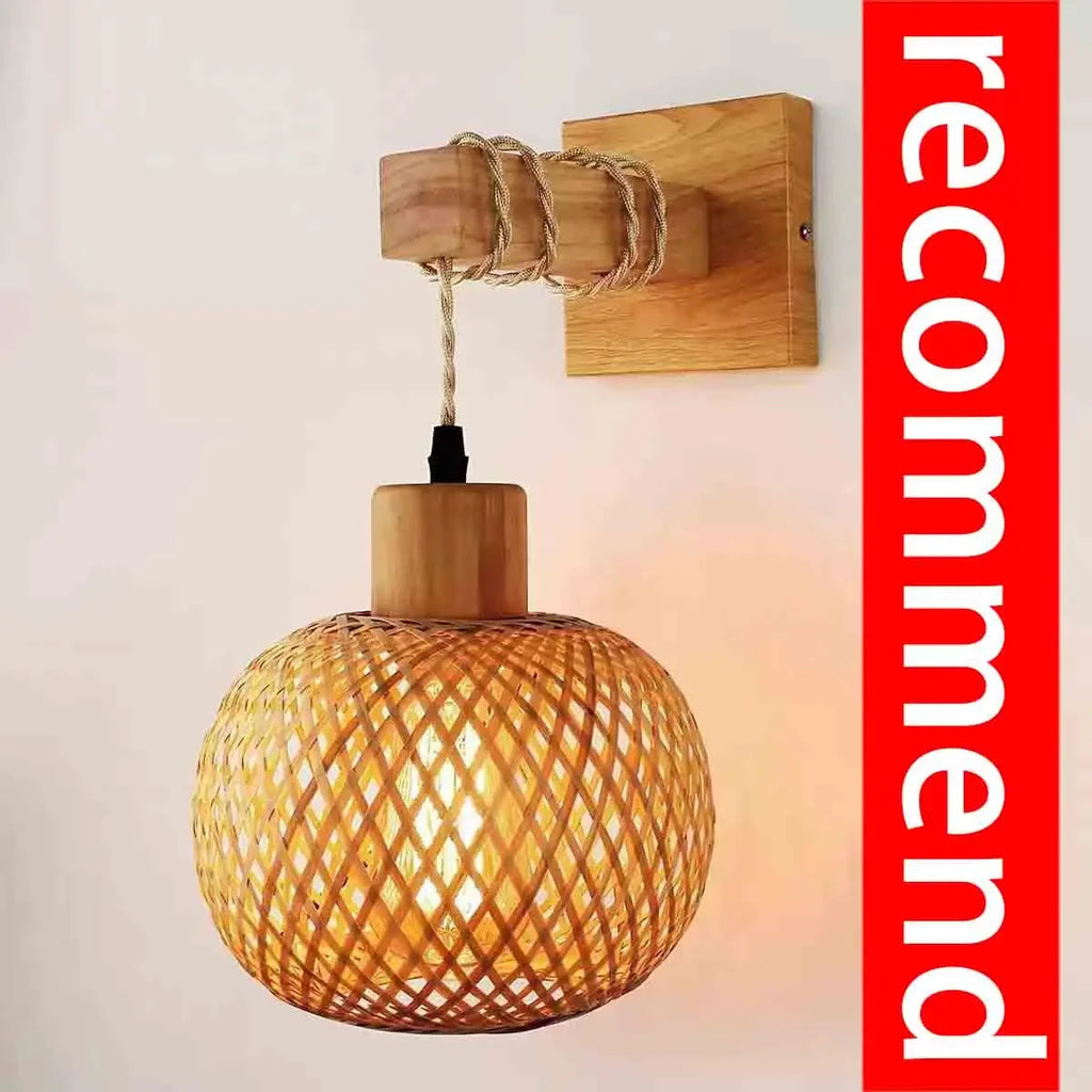Bamboo Lantern Wall Lamp Natural Rattan Wicker E27 Chandeliers Hand-Woven Bamboo Room Decor Lampshades Wall Light Fixtures