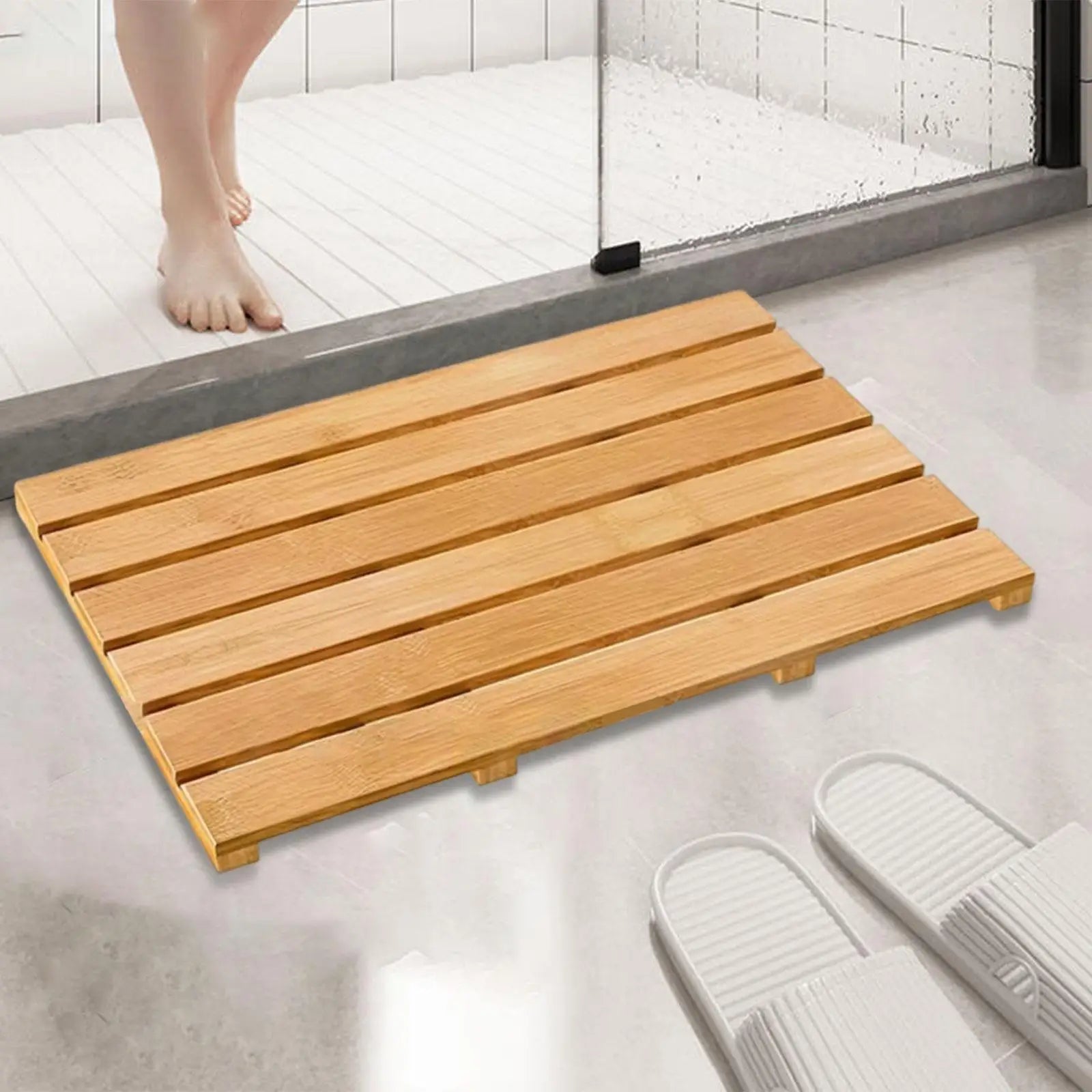 Wooden Bamboo Bath Mat Anti Slip Waterproof Quick Drying Shower Floor Mat for Bathroom Toilet Balcony