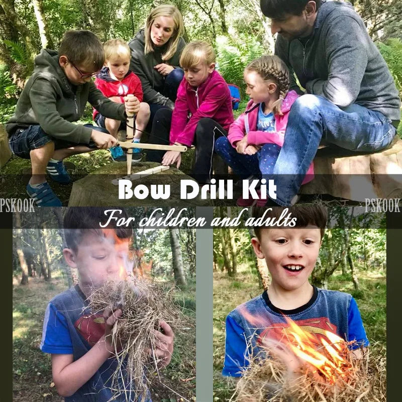 Fire Starter Kit Hand Drill Survival Tool for Outdoor Camping Bushcraft Fire Making Practice Set with Natural Wood Bow Drill
