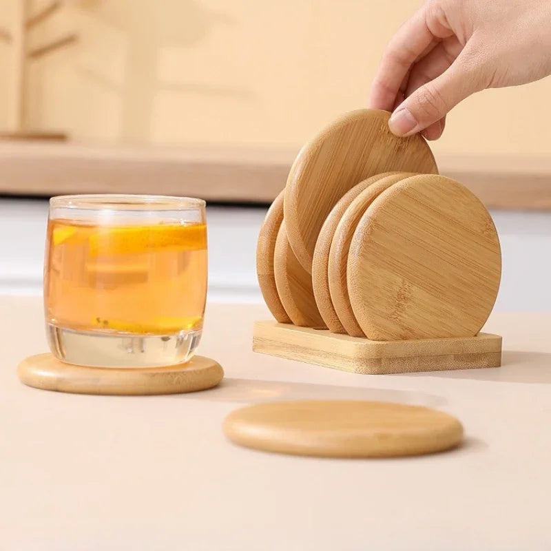 Bamboo Base Coaster Set Simple Creative Cup Holder Round Water Cup Insulation Pad Bamboo Tea Cup Holder Display Rack Accessories