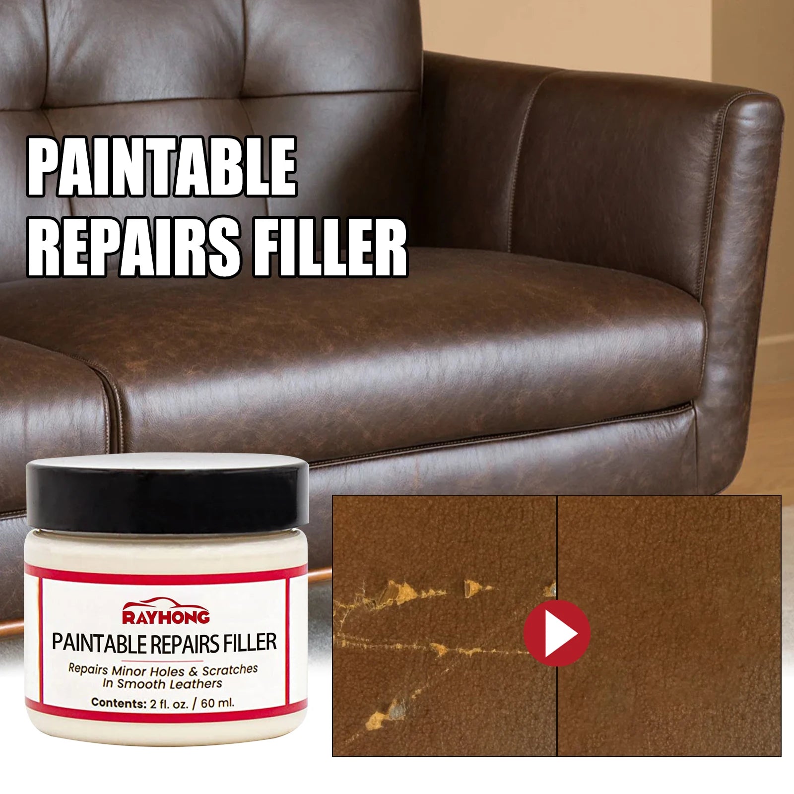 Eco-Friendly Leather Filler–Fine Filling Without Traces,Restores Leather's Smooth Texture,Suitable for Sofas,Car Seats & More