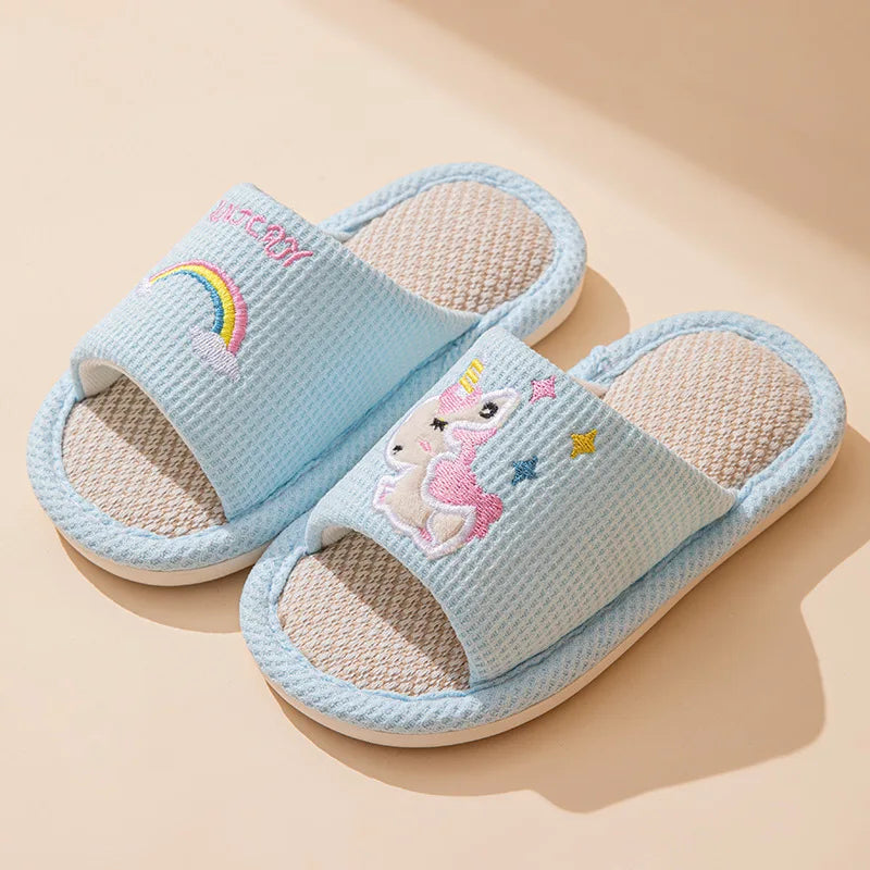 Hemp Cartoon Slippers Children Home Flats Casual Spring Summer Luxury Designer Shoes Girls Rainbow Fashion Indoor Slides Soft