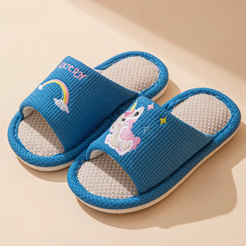 Hemp Cartoon Slippers Children Home Flats Casual Spring Summer Luxury Designer Shoes Girls Rainbow Fashion Indoor Slides Soft