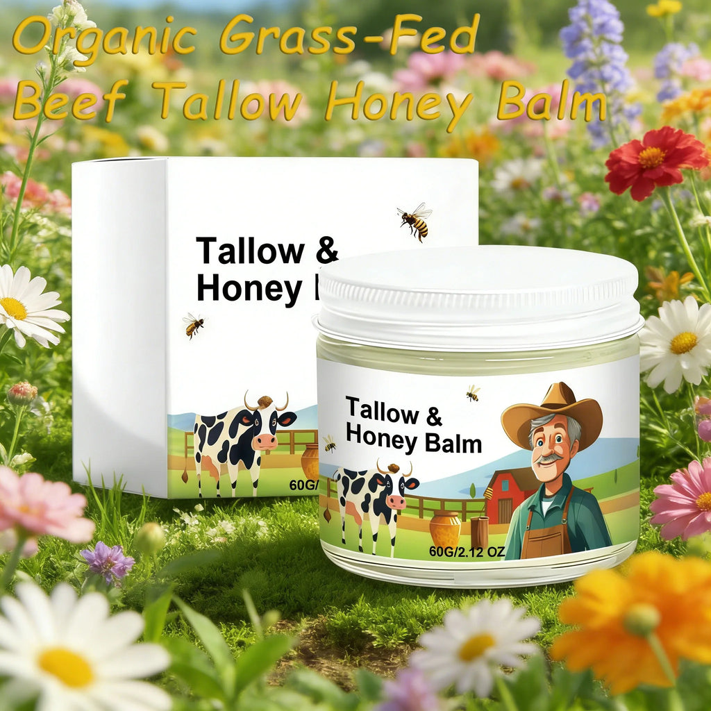 Organic Grass-Fed Beef Tallow Balm with Raw Honey - Moisturizing Cream for Soft, Smooth Skin - Handmade All-Natural Moisturizer
