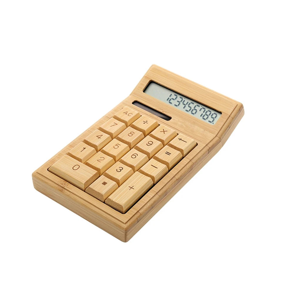 Eco-friendly Bamboo Electronic Calculator Counter Standard Function 12 Digits Solar & Battery Dual Powered for Home Office