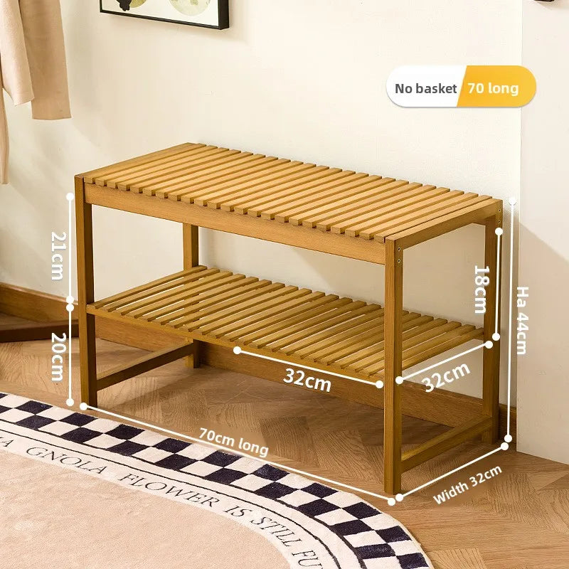 Simple bamboo and wood shoe cabinet, flip bucket storage cabinet, shoe changing bench, bench, rattan breathable shoe cabinet