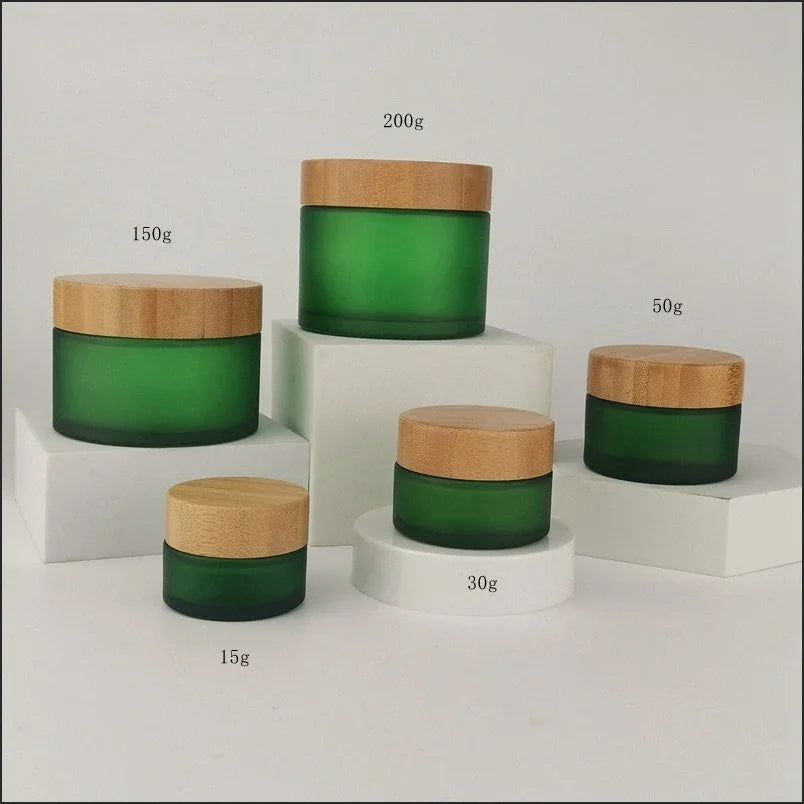 Wholesale 5pcs/lot 15g 30g 50g 100G 150g 200g Solid Wood Bamboo Cover Cosmetics Face Cream Bottle Frosted Glass Cream Bottles