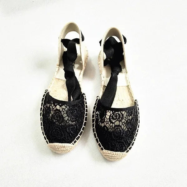 Shoes for Women Hemp Rope Bottom Ladies Sandals Flat Shoes Women Strappy Fisherman Sandals Women Spring and Summer Lace Students