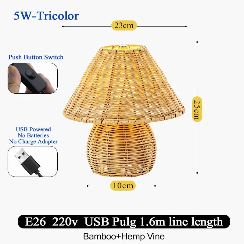 Bamboo woven Table Lamps USB Plug Retro Desk lamp home living room Desk reading lamp Computer table beds Mood light
