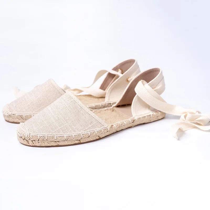 Shoes for Women Hemp Rope Bottom Ladies Sandals Flat Shoes Women Strappy Fisherman Sandals Women Spring and Summer Lace Students