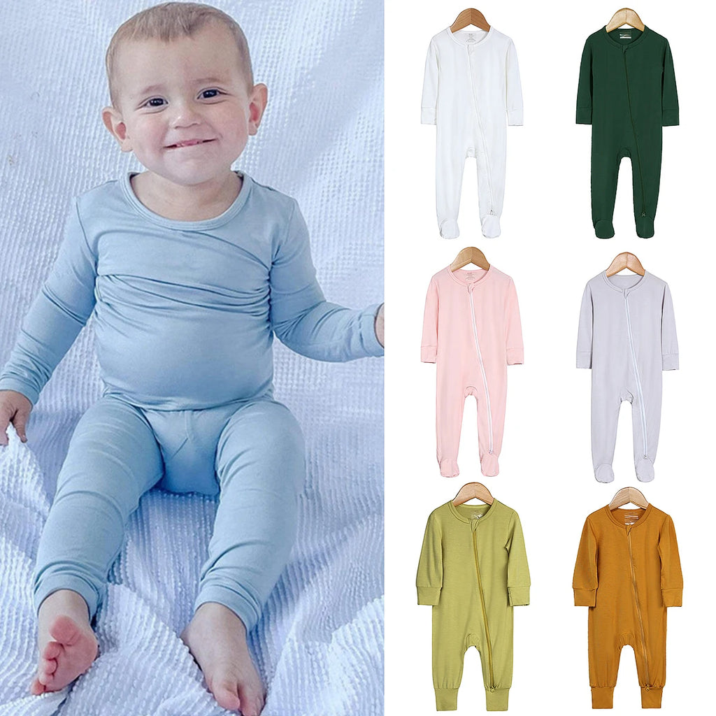 Bamboo Baby Pajama Newborn Boys Girls Zipper Jumpsuit Toddler Solid 3 to 6 12 18 Months  Footed Pijamas Birthday Gift Pyjamas