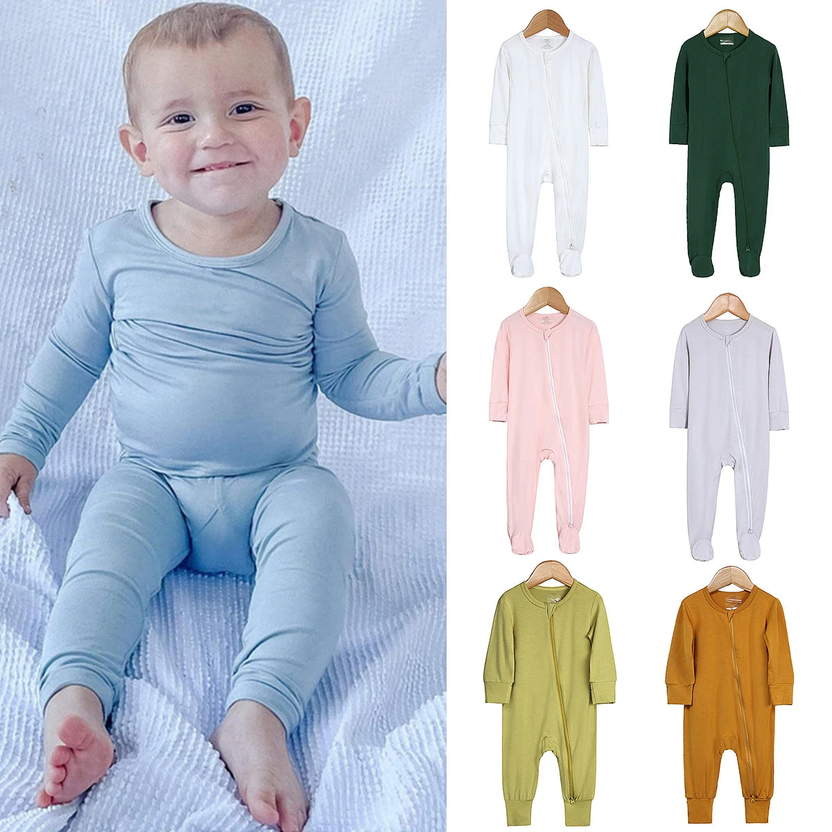 Bamboo Baby Pajama Newborn Boys Girls Zipper Jumpsuit Toddler Solid 3 to 6 12 18 Months  Footed Pijamas Birthday Gift Pyjamas