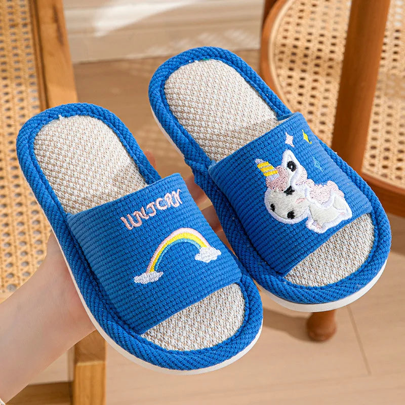 Hemp Cartoon Slippers Children Home Flats Casual Spring Summer Luxury Designer Shoes Girls Rainbow Fashion Indoor Slides Soft