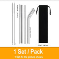 Reusable Metal Straws Set 304 Stainless Steel Drinking Straw for Bubble Tea with Bursh Portable Bag Eco Friendly Products