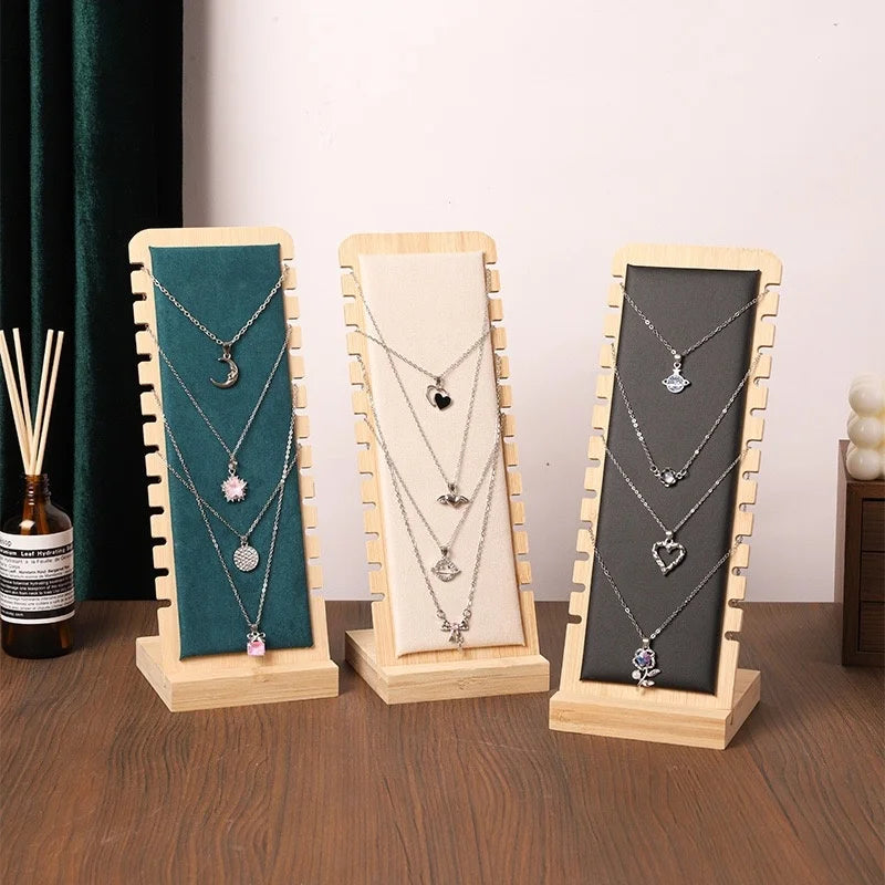 Bamboo and Wood Detachable Necklace Display Stand Hanging Rack Jewelry Pendant Display Stand Storage Rack