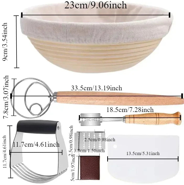 Yeast Starter Kit Proofing Basket Set Round Fermentation Basket Scraper Baking Mixer, cutter, beater, French bread utensils