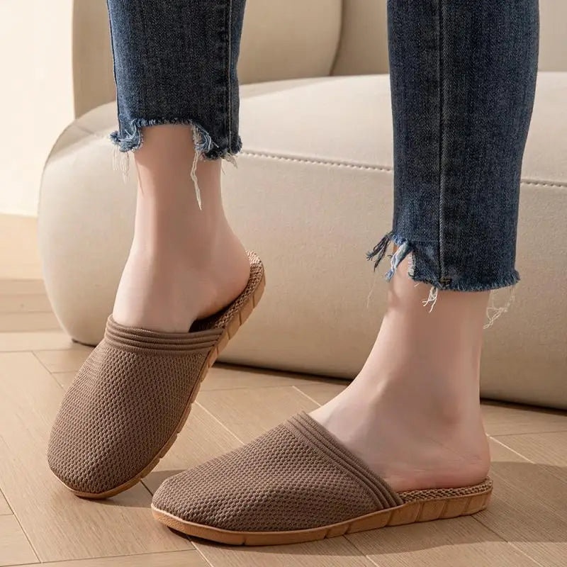 Mesh Casual Women's Slippers Home Designer Sandals Flat Summer Hemp Closed-Toe Shoes Ladies Elegant Indoor Slides Non-Slip Floor