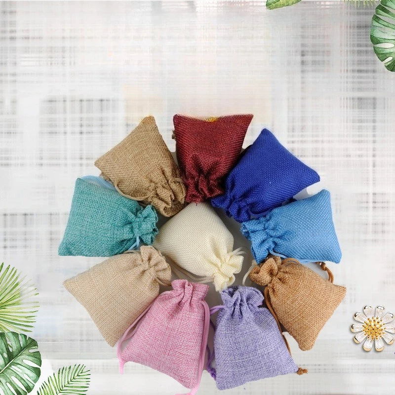 10pcs/lotNatural Hemp Bag Drawstring Hemp Gift Bag Wedding Birthday Party Valentine's Day Gift Storage Children's Candy Gift Bag