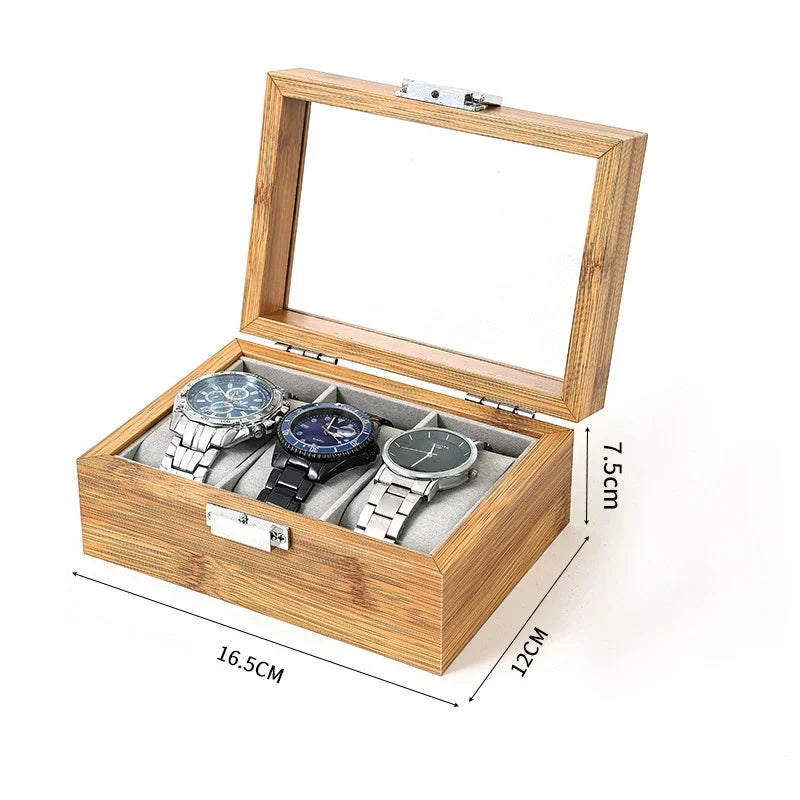 Bamboo Watch Storage Box Organizer - Handmade Festive Gift Display Case for 3/6/10/12 Watches Clock Grids