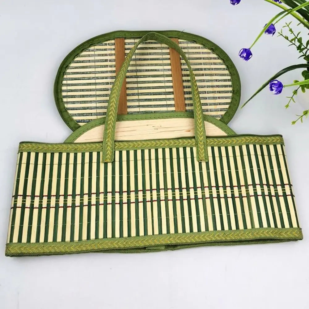 Handheld Elliptical Bamboo Basket Eco-friendly with Lid Bamboo Braided Basket Pastoral Style Sundries Snacks Basket Camping