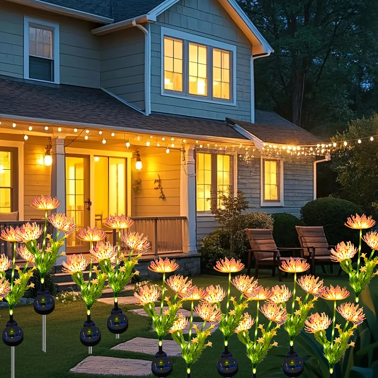 Solar Garden Lights Outdoor ,3-Heads Realistic Flower Solar Stake Lights Auto On/Off Decorative Lamp for Yard Patio Lawn Pathway