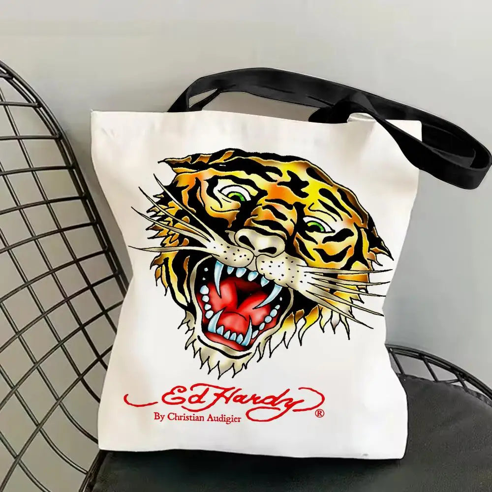 Fashion e-EdS H-HardyS Storage Bags Canvas Double-Sided Print Fashion Shoulder Tote Shopping Bag Gift Eco Handbags