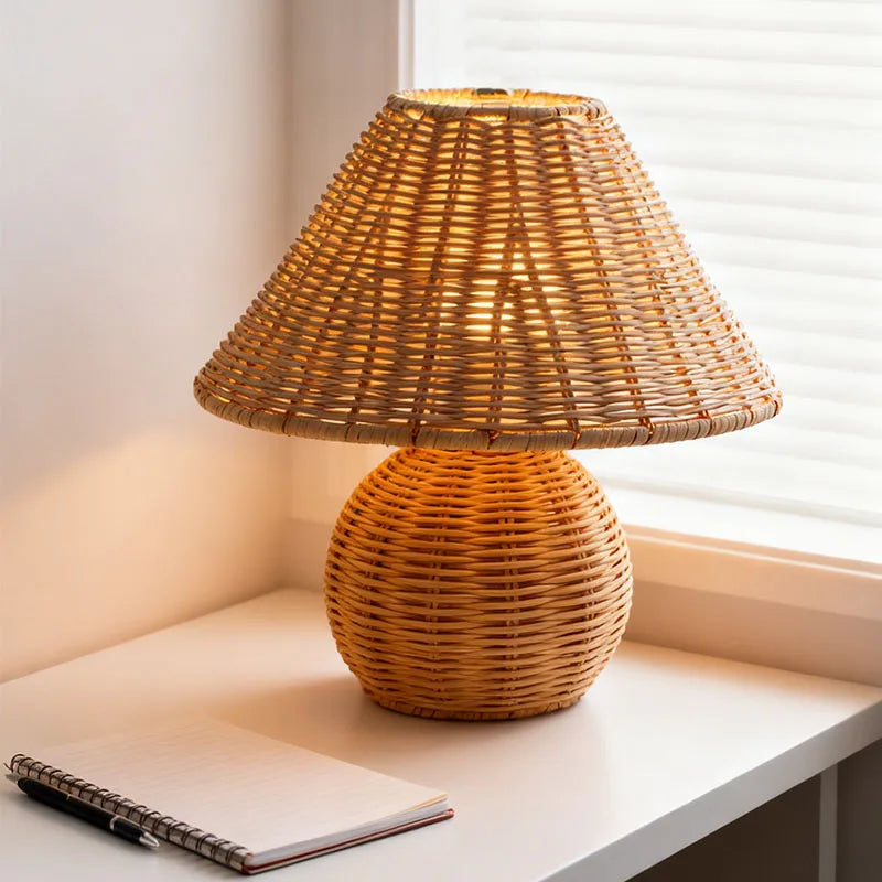Bamboo woven Table Lamps USB Plug Retro Desk lamp home living room Desk reading lamp Computer table beds Mood light