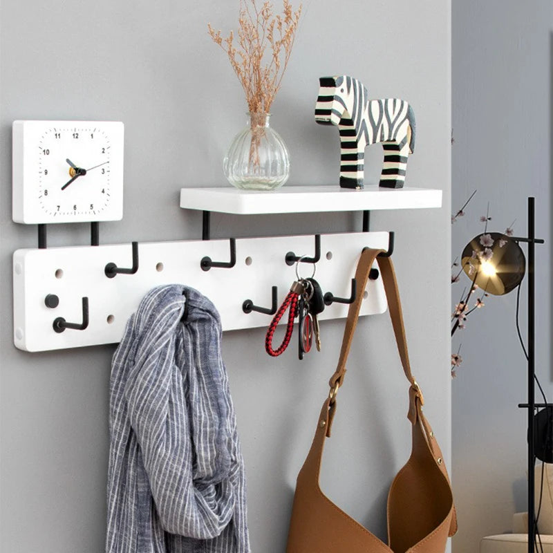 Bamboo Wooden Wall Mounted Clothes Rack Hanging Entrance Creative Coat Racks with Storage Rack Organizer Coat Rack Clothing