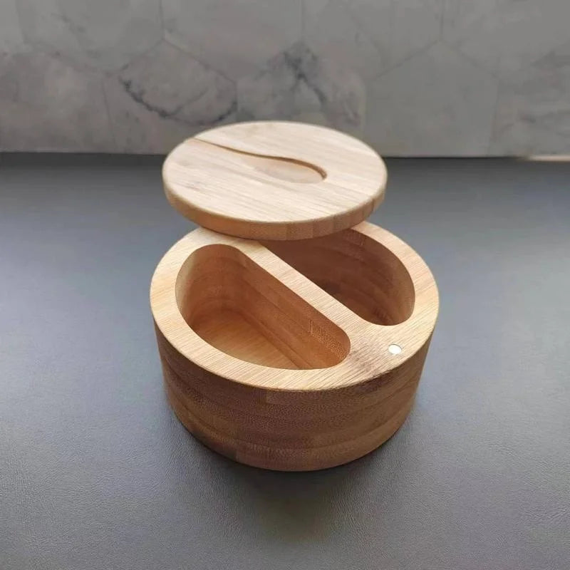 New Kitchen Convenience Tools Bamboo Salt Jar Kitchen Seasoning Bottle Circular Bamboo Seasoning Box Spice Rack Accessories