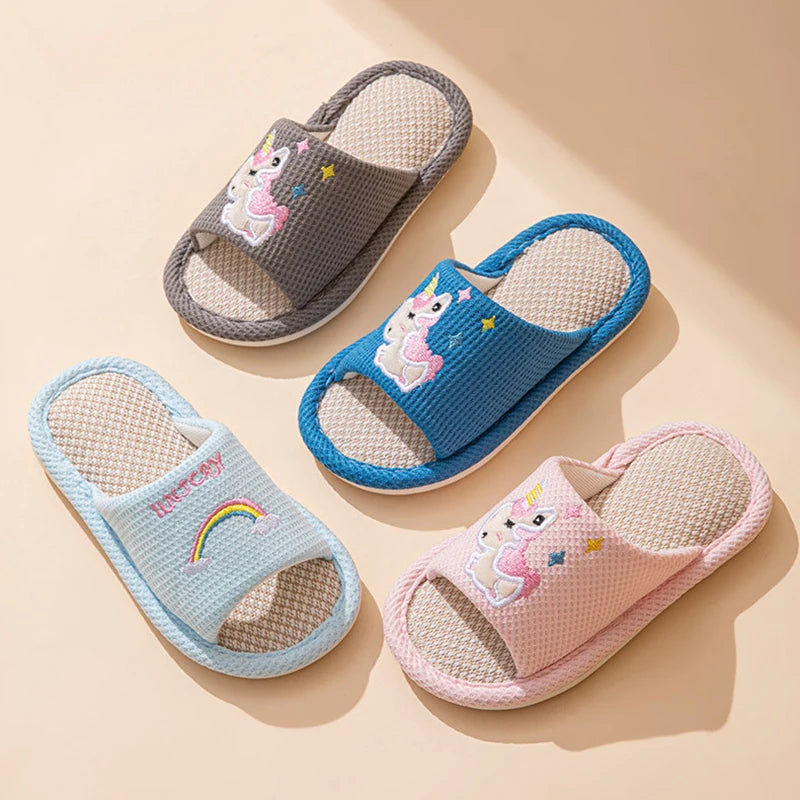 Hemp Cartoon Slippers Children Home Flats Casual Spring Summer Luxury Designer Shoes Girls Rainbow Fashion Indoor Slides Soft