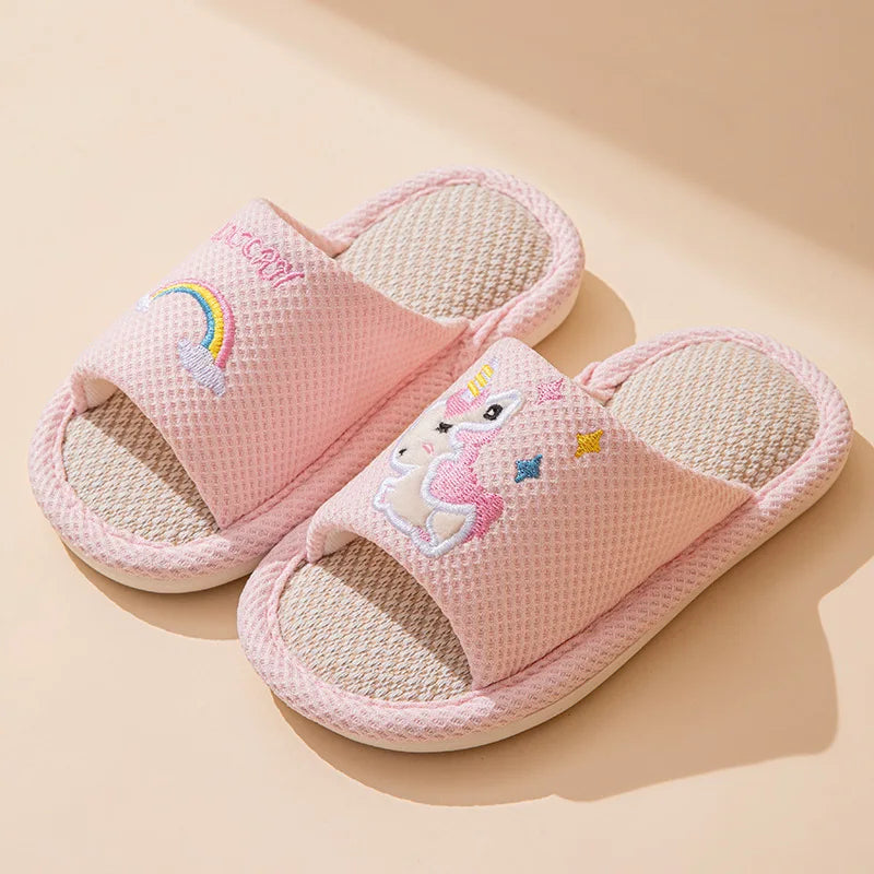 Hemp Cartoon Slippers Children Home Flats Casual Spring Summer Luxury Designer Shoes Girls Rainbow Fashion Indoor Slides Soft