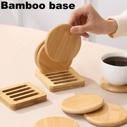 Set of bamboo drink coasters