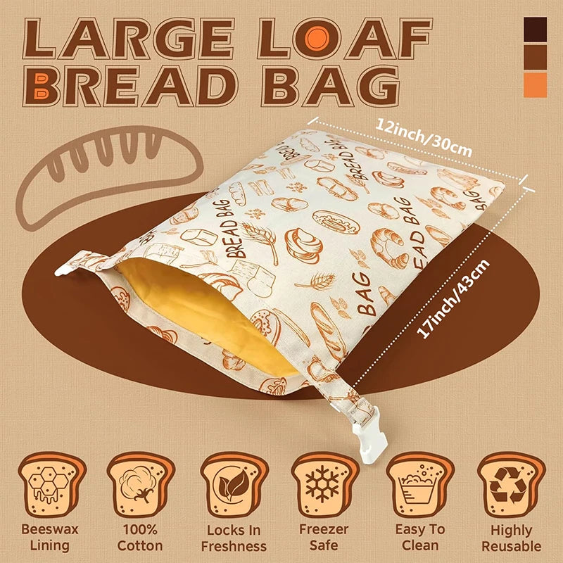 Sourdough Bread Bags Reusable Beeswax Bread Bags Large Homemade Bread Storage Bags Food Grade Cotton Beeswax Bags