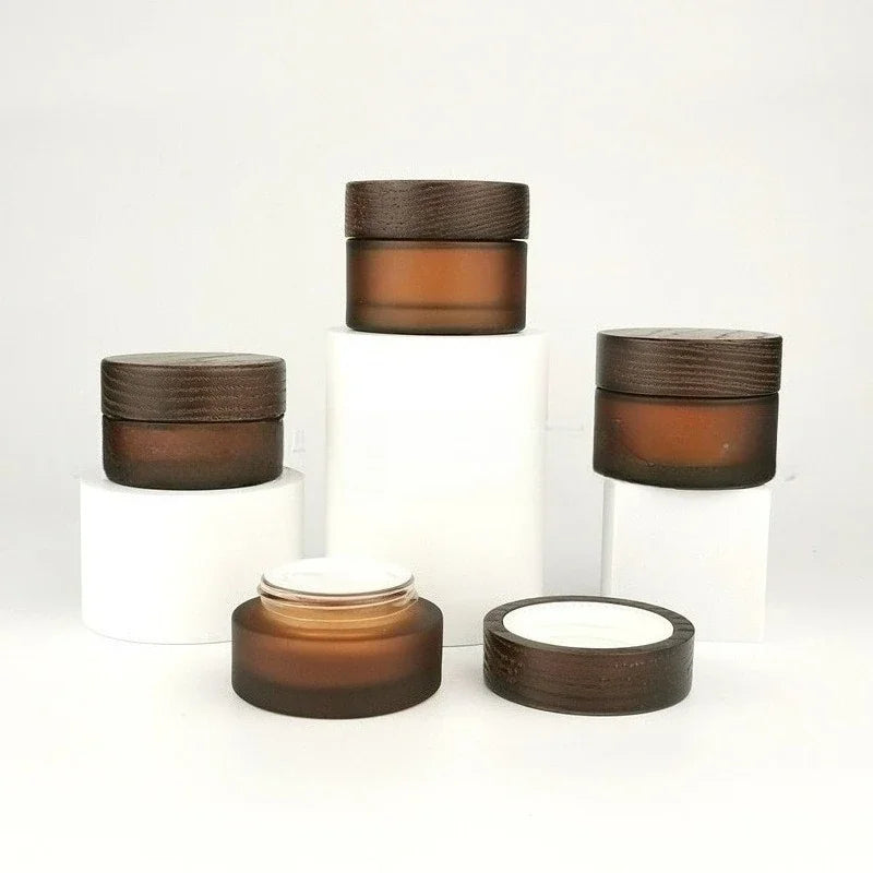 Wholesale 5pcs/lot 15g 30g 50g 100G 150g 200g Solid Wood Bamboo Cover Cosmetics Face Cream Bottle Frosted Glass Cream Bottles