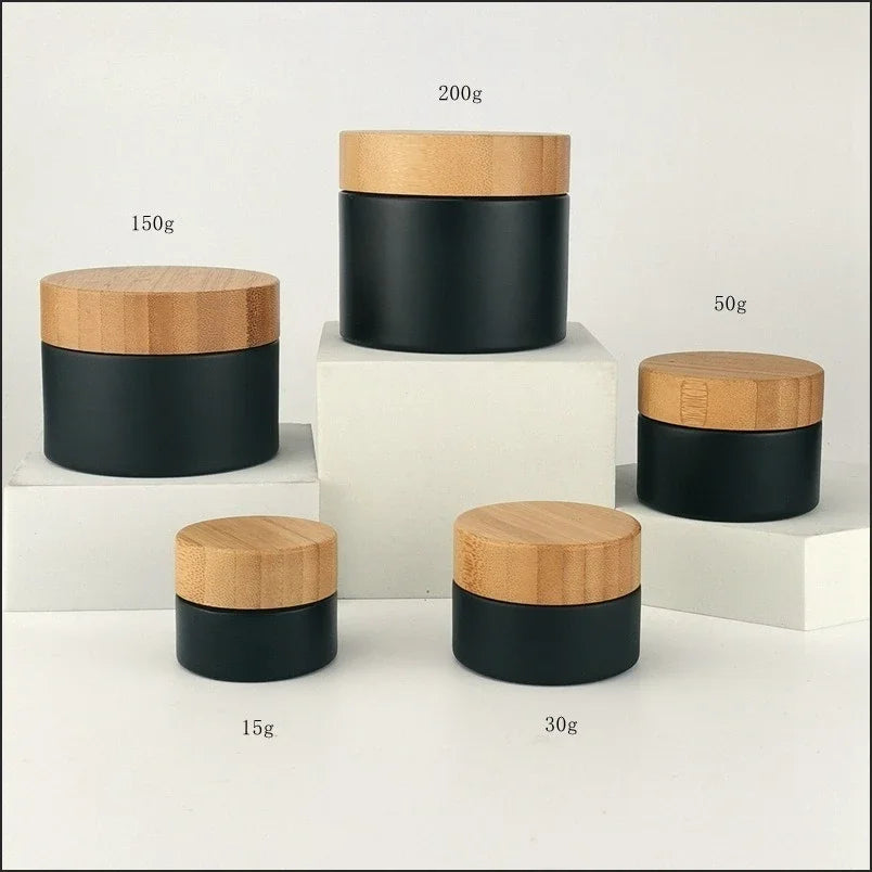 Wholesale 5pcs/lot 15g 30g 50g 100G 150g 200g Solid Wood Bamboo Cover Cosmetics Face Cream Bottle Frosted Glass Cream Bottles