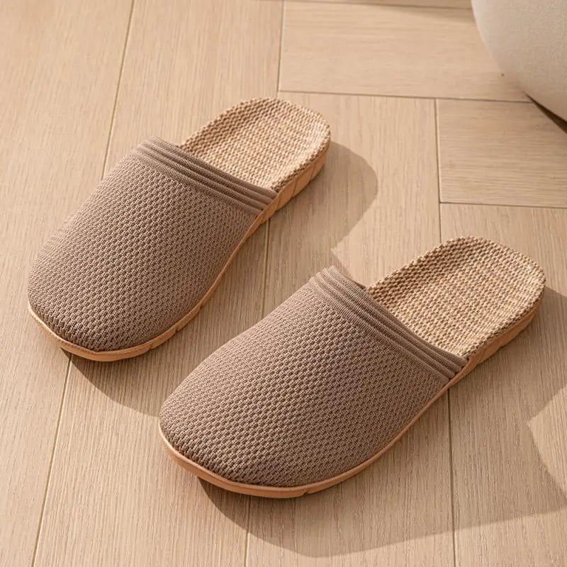 Mesh Casual Women's Slippers Home Designer Sandals Flat Summer Hemp Closed-Toe Shoes Ladies Elegant Indoor Slides Non-Slip Floor