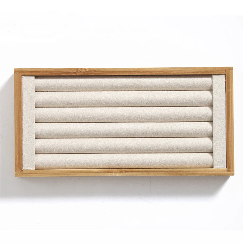 Natural Bamboo Solid Wood Jewelry Display Tray Necklace Ring Earring Storage Box Jewelry Display Plate