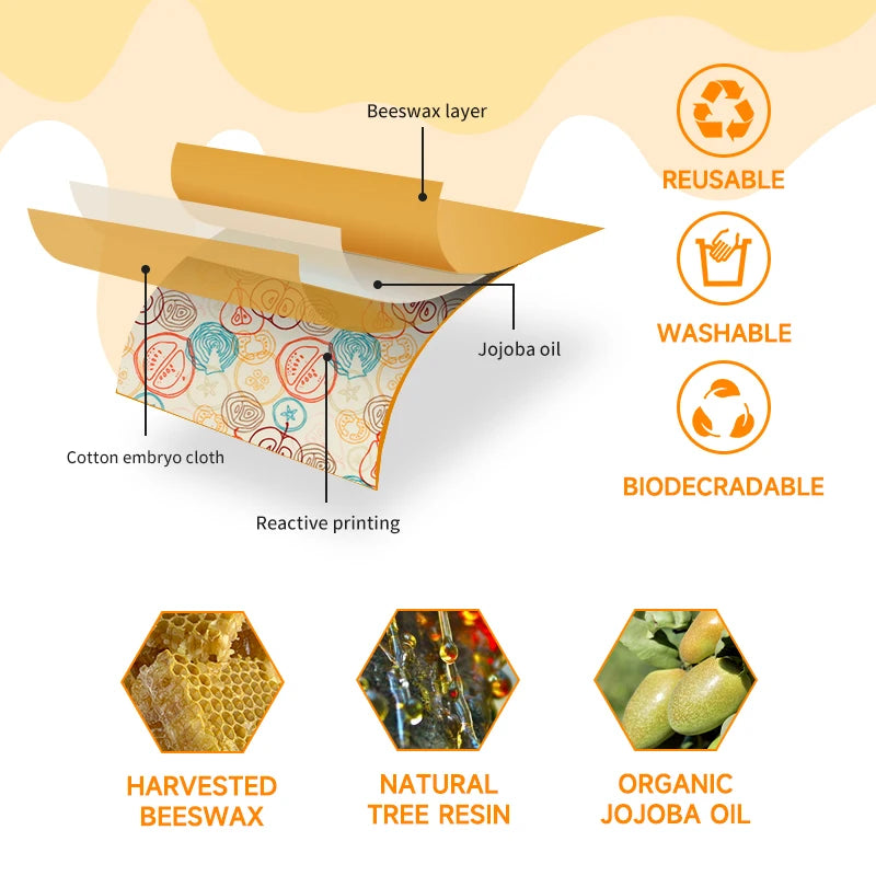 9Pack Reusable Beeswax Wraps, Ecp Friendly Beeswax Food Wrap, Bread Sandwich Wrapper, Reusable & Organic Cotton Food Wraps