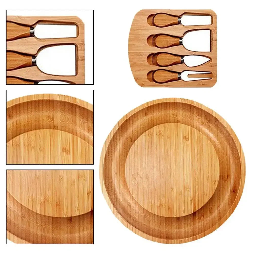 Bamboo Charcuterie Drawer Board Set Charcuterie Chopping Block Knives Bamboo Cheese Board With Grooved Cutlery Cheese Knives