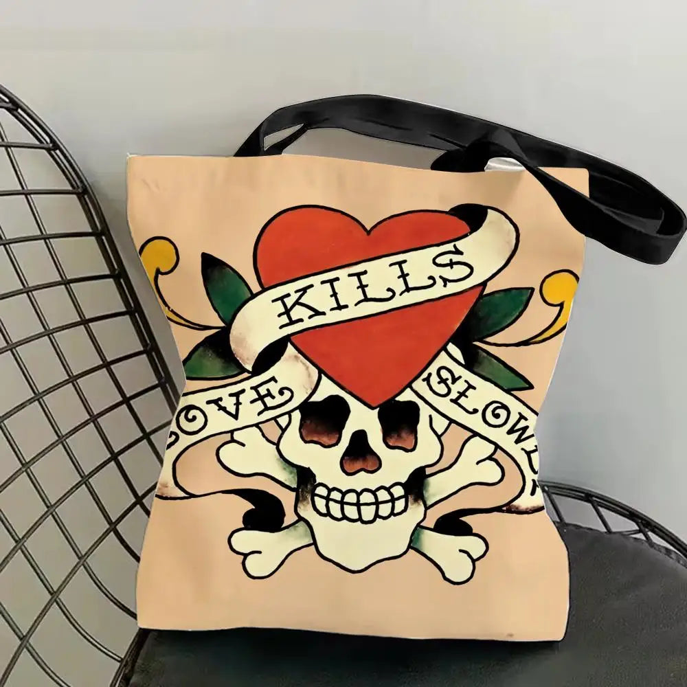 Fashion e-EdS H-HardyS Storage Bags Canvas Double-Sided Print Fashion Shoulder Tote Shopping Bag Gift Eco Handbags