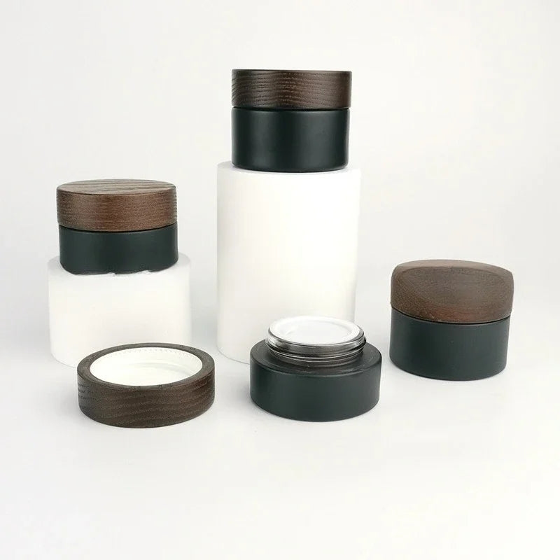 Wholesale 5pcs/lot 15g 30g 50g 100G 150g 200g Solid Wood Bamboo Cover Cosmetics Face Cream Bottle Frosted Glass Cream Bottles