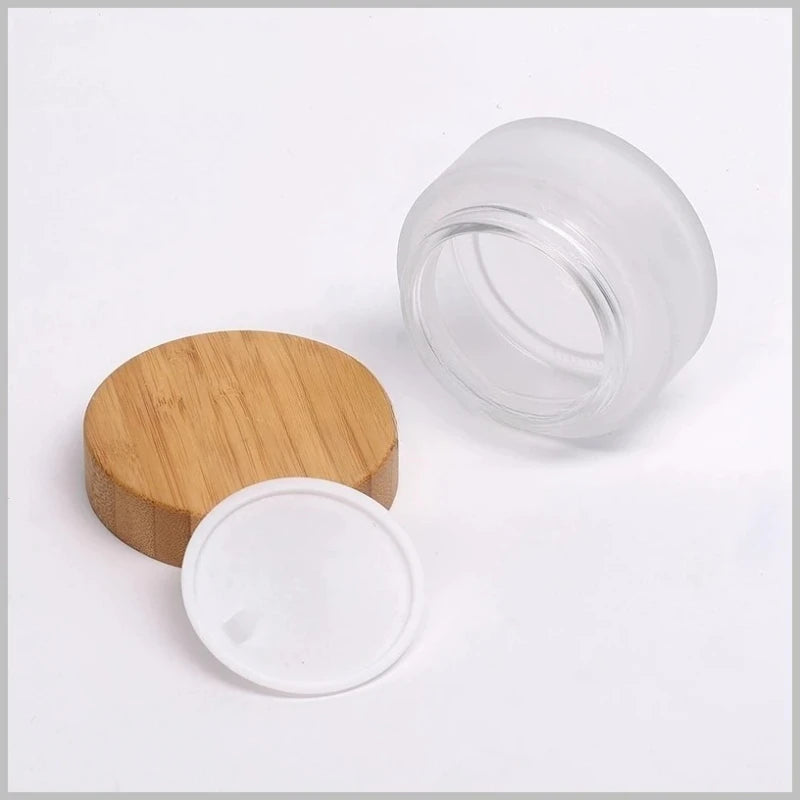 Wholesale 5pcs/lot 15g 30g 50g 100G 150g 200g Solid Wood Bamboo Cover Cosmetics Face Cream Bottle Frosted Glass Cream Bottles