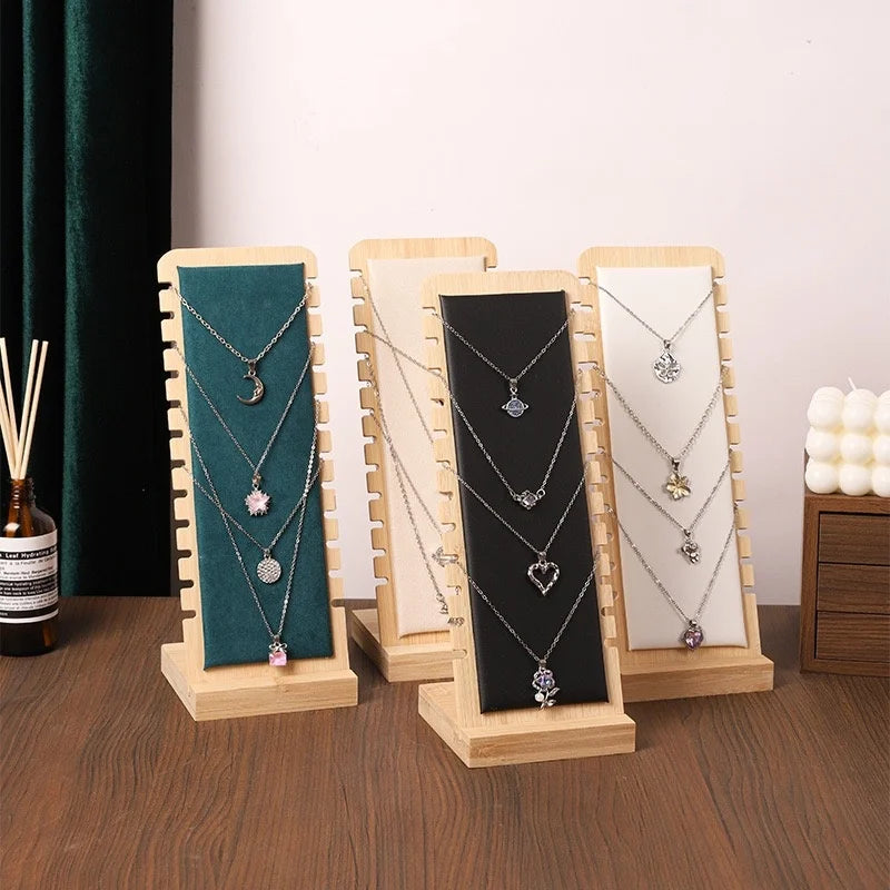 Bamboo and Wood Detachable Necklace Display Stand Hanging Rack Jewelry Pendant Display Stand Storage Rack
