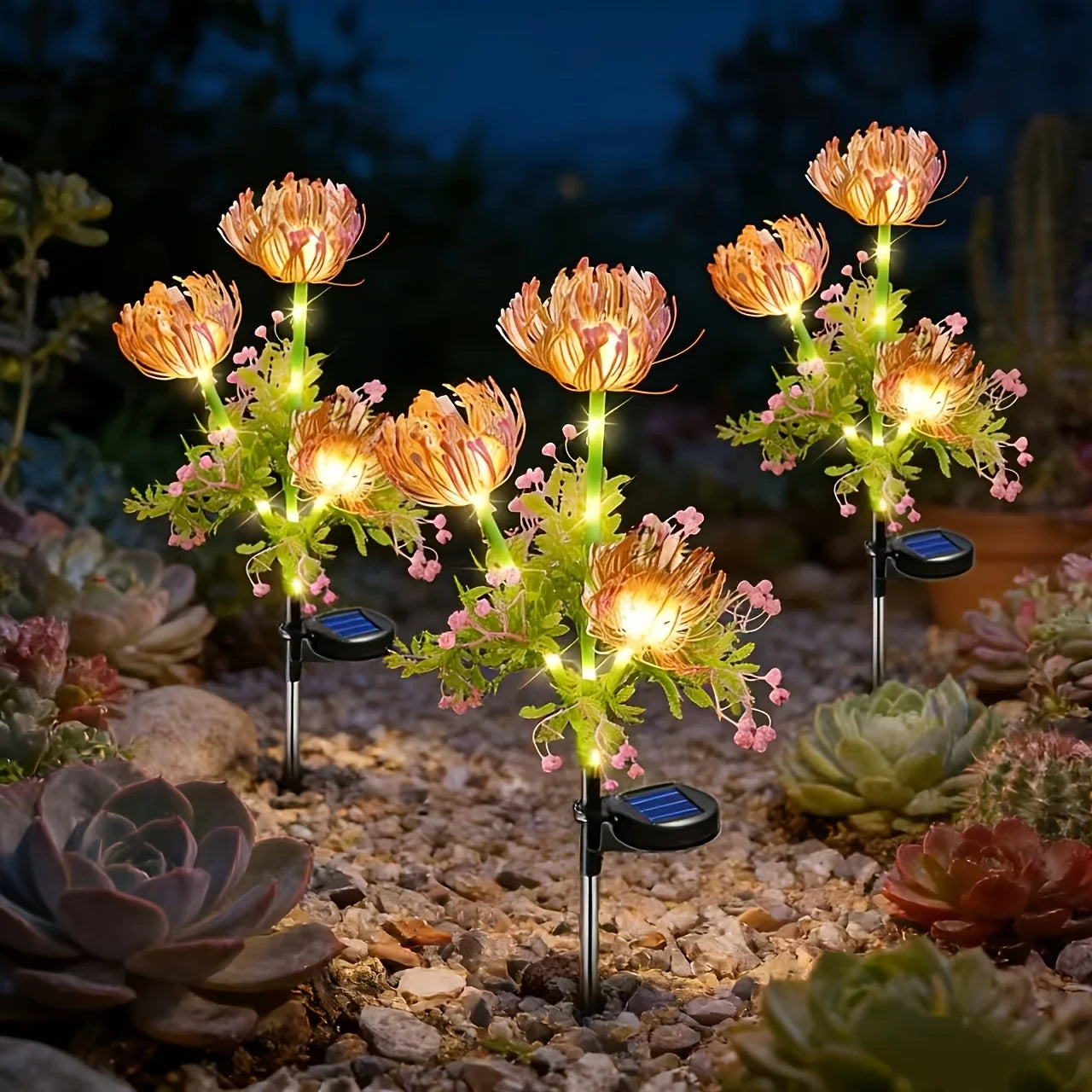 Solar Garden Lights Outdoor ,3-Heads Realistic Flower Solar Stake Lights Auto On/Off Decorative Lamp for Yard Patio Lawn Pathway